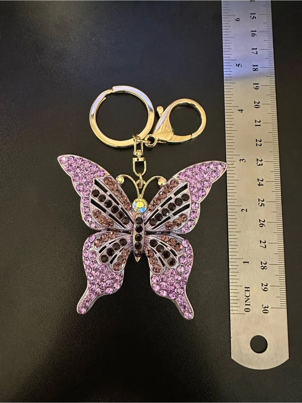 Rhinestone Butterfly Keychain - Purple Crystal Accent